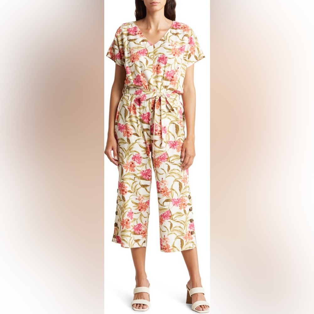 NWT Kensie Tie Back Linen Blend Jumpsuit Size M